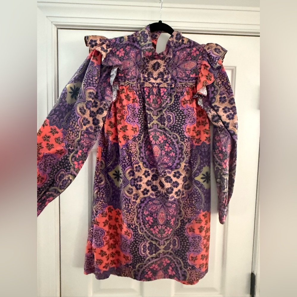 XiRENA Blue and Red Puff Sleeve Sundress